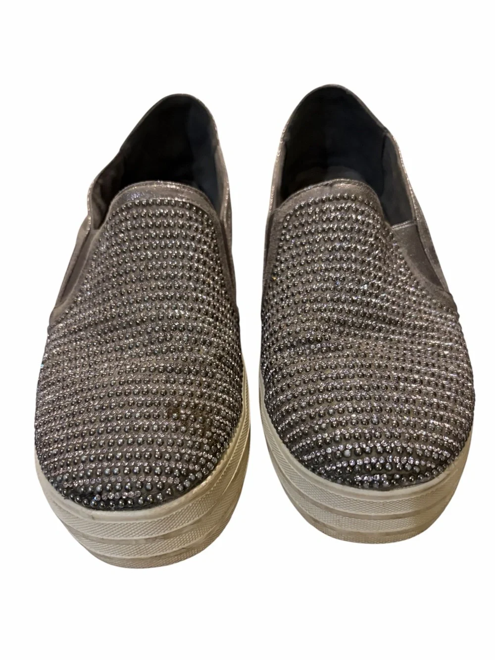 Skechers Slip-On Rhinestone Flats in Metallic Gunmetal Size 10